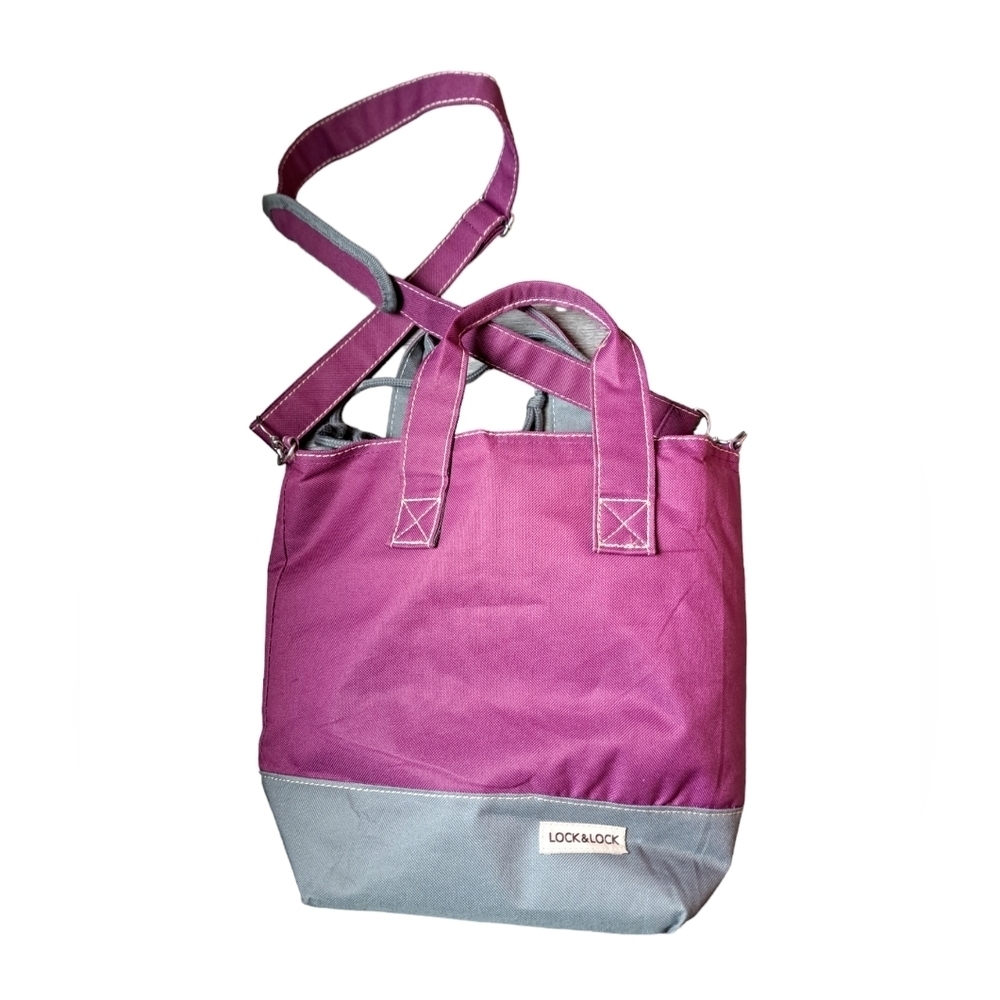 LOCK N LOCK insulated lunch bag picnic tote drawstring shoulder strap coastal - Picture 4 of 5
